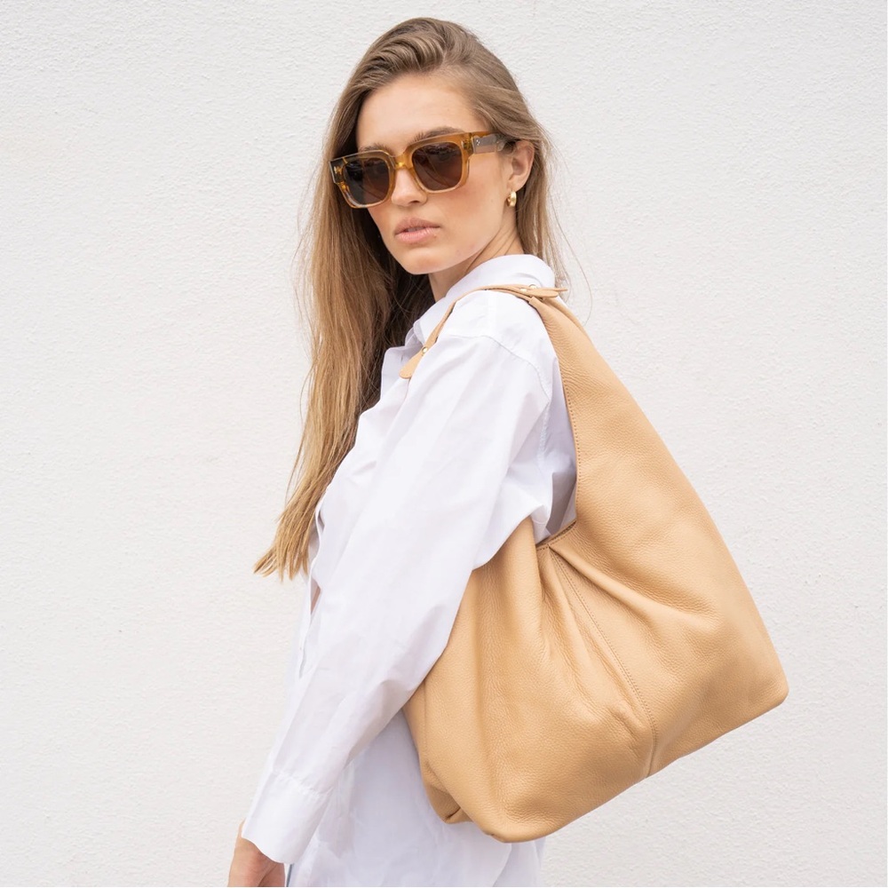 Laggo Nadia Leather Slouchy Hobo Shoulder Bag in Nude
